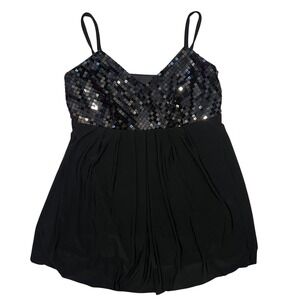 VTG y2k R&M Richards Black Sequin Babydoll Top USA Made‎ Party Womens 10 Elegant